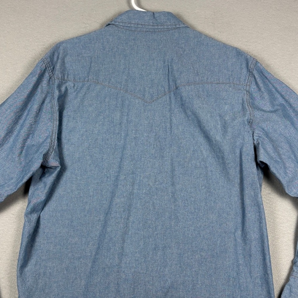 Wrangler Western Pearl Snap Shirt Blue Chambray Large Blue - Picture 5 of 9